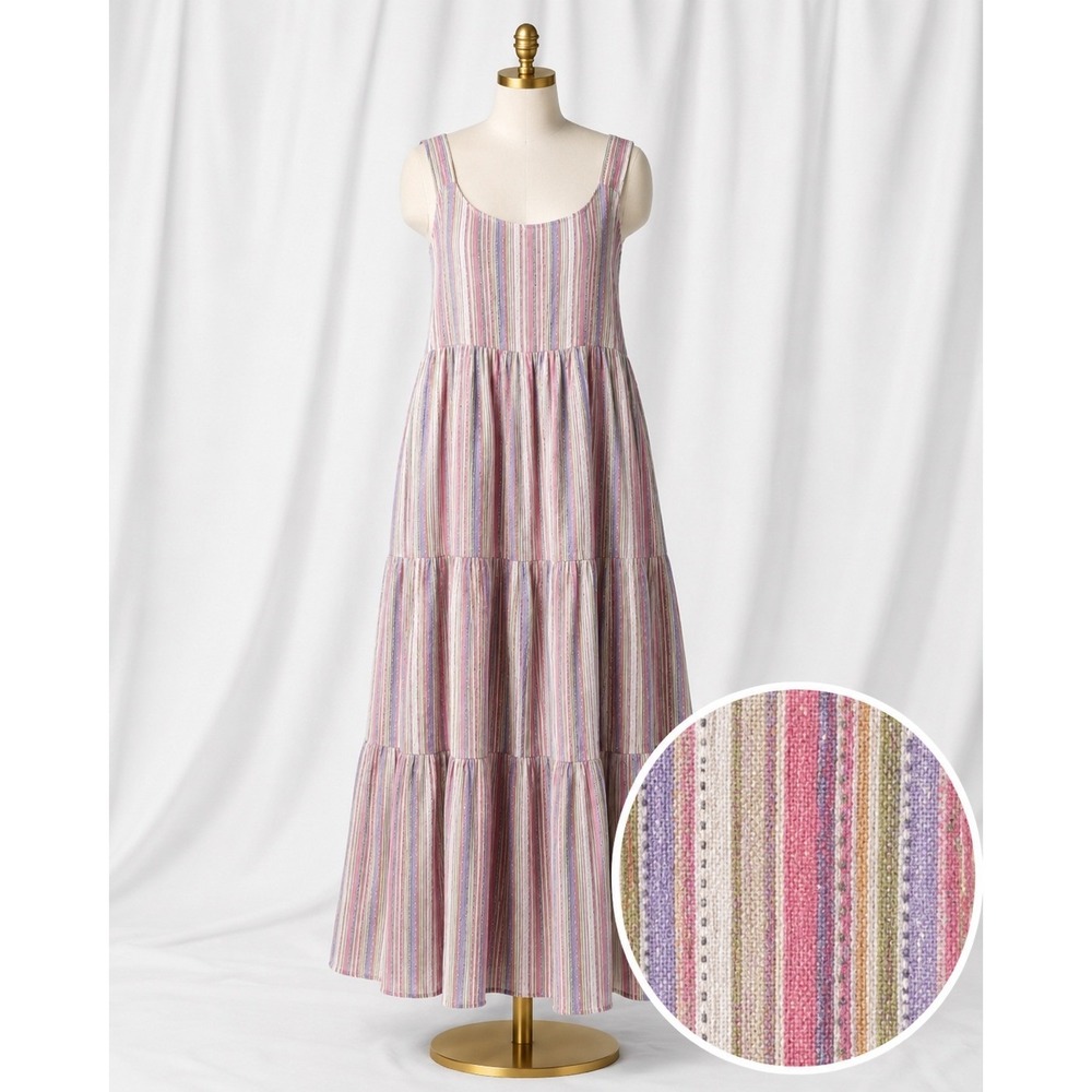 Linda Anderson Sundress Pastels Striped Maxi Dress Womens XXL 2x Tiered Boho